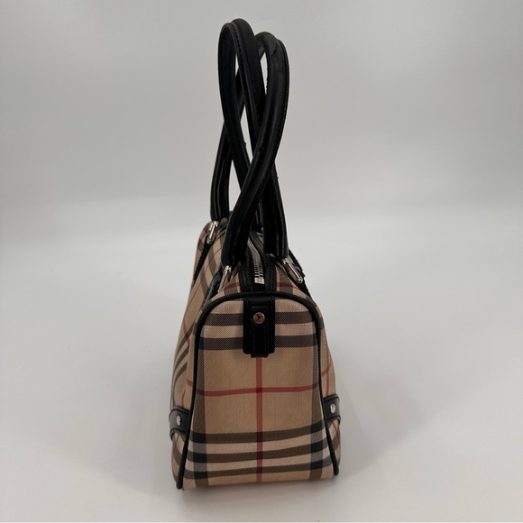 Vintage Y2K Burberry Chester House Check Coated Canvas Bowling Bag Satchel FLAWS - Picture 9 of 13